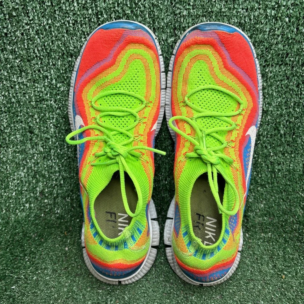 Nike Free Flyknit 5.0 Rainbow Woven Running Sneaker Green Multicolor Mens Sz 11